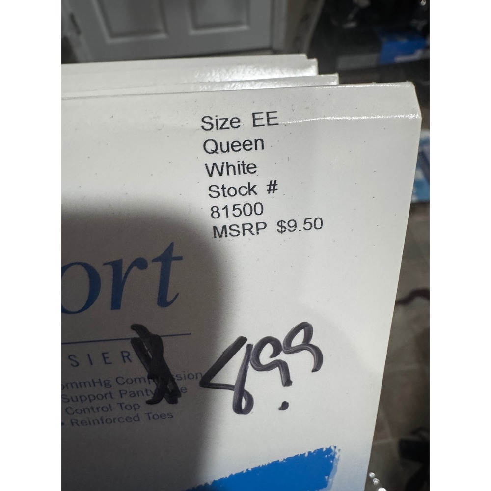 Set of 5 Support Hosiery Queen Size EE White Mix Control Top Stockings 81500
